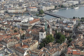 Una vista area de Ginebra, Suiza. ONU/Jean-Marc Ferr.